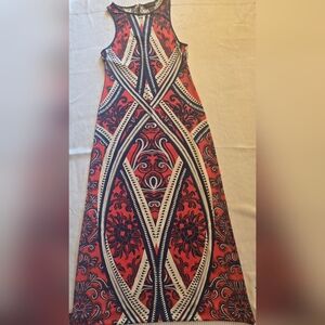 Bold Red and Navy Geometric Maxi Skirt